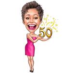 Funny Happy Birthday Person Caricature Holding Number