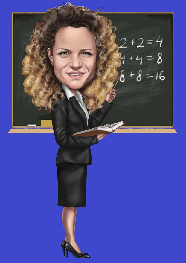 Teacher Full Body Caricature from Photos on Single Colored Background