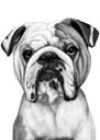 Bulldog tegneserieportræt i sort og hvid stil fra foto