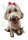 Labradoodle Puppy Caricature Drawing in Full Body Watercolor Natural Style from Photos