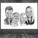 Rodinná karikatura v černobílém stylu na plátně