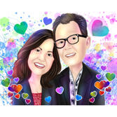 Watercolour Couple Caricature with Hearts