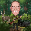 Caricatura de caza: cazador con animal salvaje