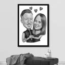 Head and Shoulders Couple Caricature Poster Print in Black and White Style
