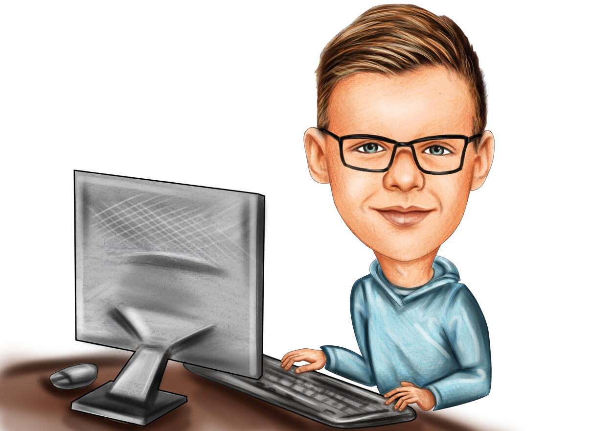 Home Office Programmer Cartoon Caricature Drawing from Photos