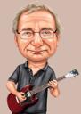 Person with Guitar Cartoon Caricature from Photo on One Color Background