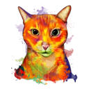 Portret frumos de desene animate de pisici roșiatice din fotografii în stil acuarelă