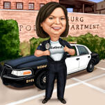 Desenho de presente de caricatura de aposentadoria policial