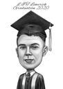 Caricature de diplômé exagérée dans un style noir et blanc à partir de photos