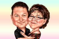 Caricature de couple de parents à partir de photos avec un fond de couleur unique