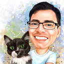Mand med kat akvarel tegning