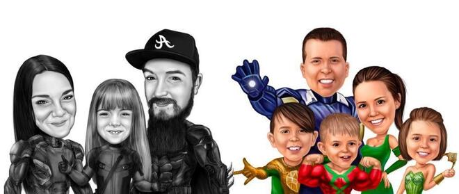 Superhelte familie karikatur