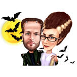 Caricatura exagerada de casal de Halloween