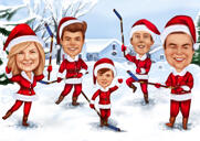 Skupina vánoční karikatura v Santa oblečení a bílé pozadí