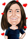 Female Caricature Drawing with Hearts
