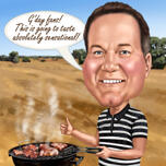 Man Grilling Barbecue Caricature
