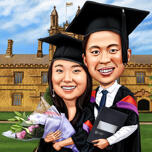 Caricatura de casal para presente de formatura