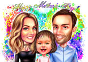 Cadeau de fête des mères à l'aquarelle - Caricature de famille