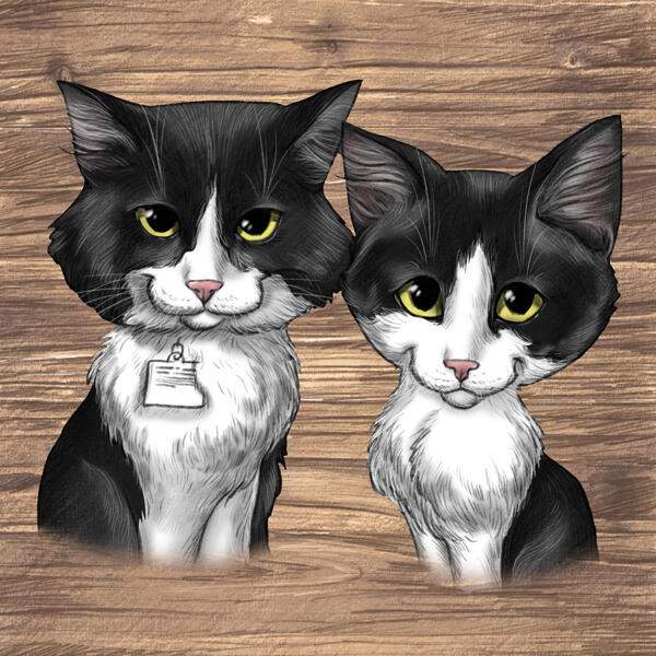 Retrato da caricatura de dois gatos de fotos com fundo simples