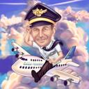 Smieklīgs pilots lidmašīnas karikatūrā