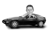 Mies autossa - mustavalkoinen