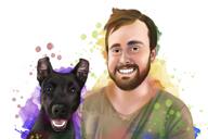 Man med hundporträtt i naturlig akvarellstil