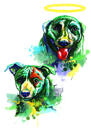 Två hundar Memorial Porträtt i akvarell stil med Halo