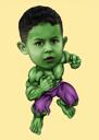 Caricature d'enfant de super-héros vert
