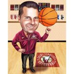 Caricatura de treinador de fotos: presente personalizado para treinador de basquete