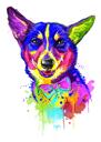 Hand Drawn Corgi Portrait Cartoon from Photo in Rainbow Style with Colored Background