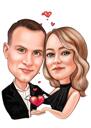 Couple Caricature Holding Hearts