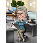 Office Caricature Worker with Many Hands Drawing