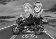 Fotoğraflardan Siyah Beyaz Stilde Motosiklet Karikatürü Üzerine Çift