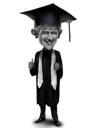 Caricatura exagerada de pós-graduação em estilo preto e branco a partir das fotos