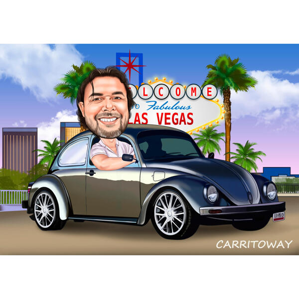 Arabadaki Adam Karikatürü - Las Vegas Arka Planı