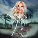 Caricatura de esqueleto – Retrato de desenho animado de Halloween personalizado