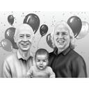 Tre generationers porträttpresent för födelsedag i svart och vit stil