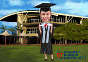 Caricature d'un étudiant diplômé tenant un certificat