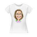 Vrouw Karikatuur van Foto's op T-shirt Print