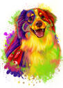 Australian Shepherd Aquarell Stil Karikatur Portrait von Photo