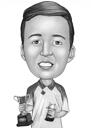 Person with Trophy Award Caricature in Black and White Style from Photos