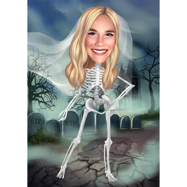 Dibujo de caricatura de novia de Halloween aterrador