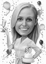 Persona ar dzimšanas dienas kūkas karikatūru ar konfeti fona dāvanas ideju