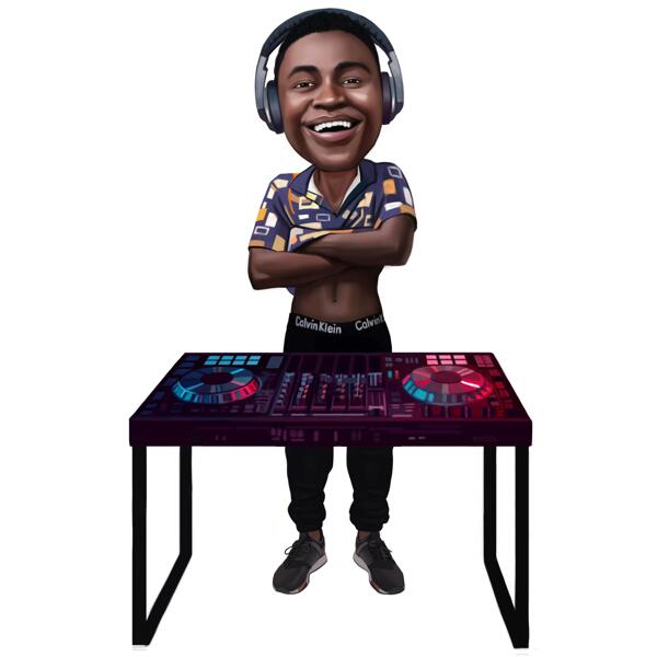 Full Body DJ with Headphones Caricature in Color Style from Photo
