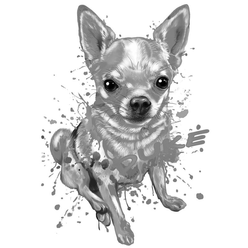 een andere luisteraar seinpaal Volledig zwart-wit Chihuahua-grafietportret van foto's