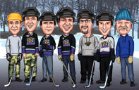 Hockey Team Caricature in Uniforms