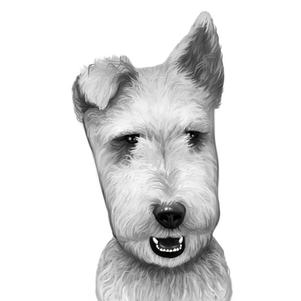 Caricatura de dibujos animados de Fox Terrier en estilo blanco y negro de la foto
