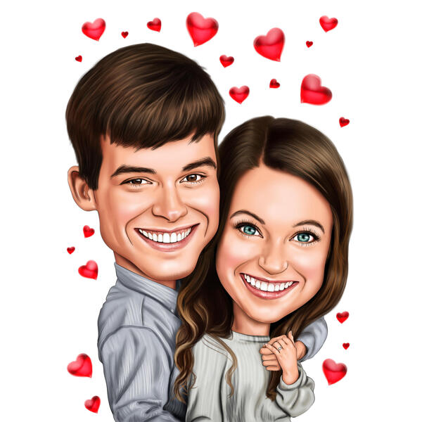 Engagement Proposal Couple Caricature in Funny Exaggerated Color Style from Photos