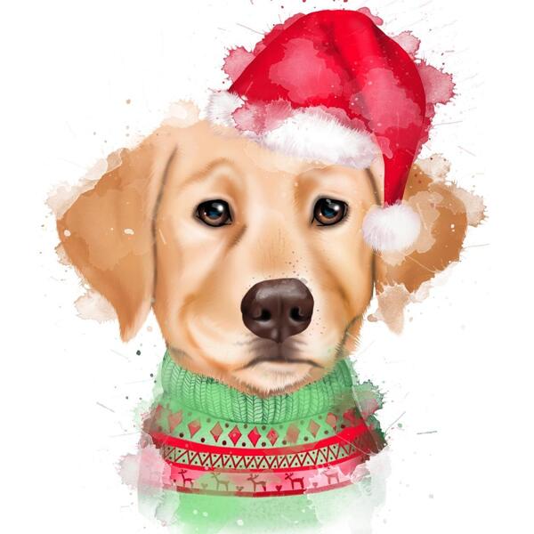 Retrato de acuarela de perro de Navidad