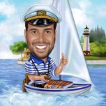 Caricature Sailor on Boat - Thumbs Up